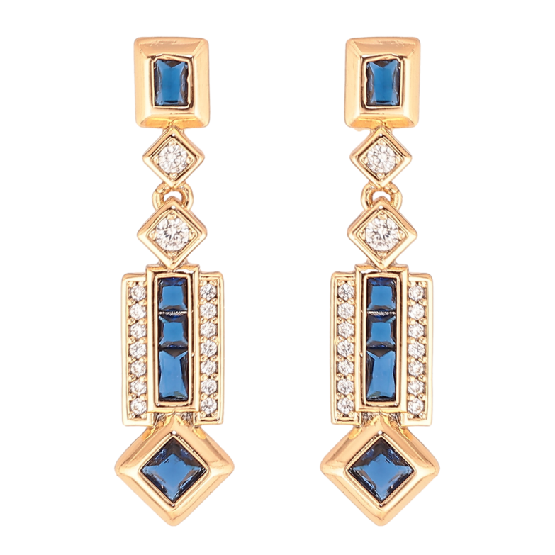 Серьги Xuping Цвет Позолота 18K пусеты Изящные подвески с синими кристаллами фото №5 Серьги Xuping Цвет Позолота 18K пусеты Изящные подвески с синими кристаллами фото №5
