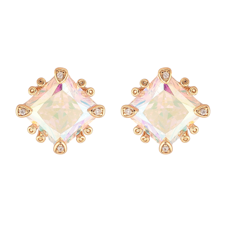 Серьги Xuping Цвет Позолота 18K пусеты Радужные кристаллы в декоративной оправе фото №1