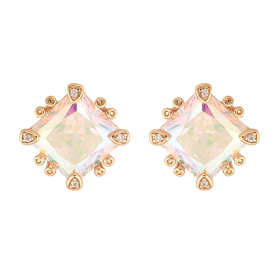 Серьги Xuping Цвет Позолота 18K пусеты Радужные кристаллы в декоративной оправе фото №1