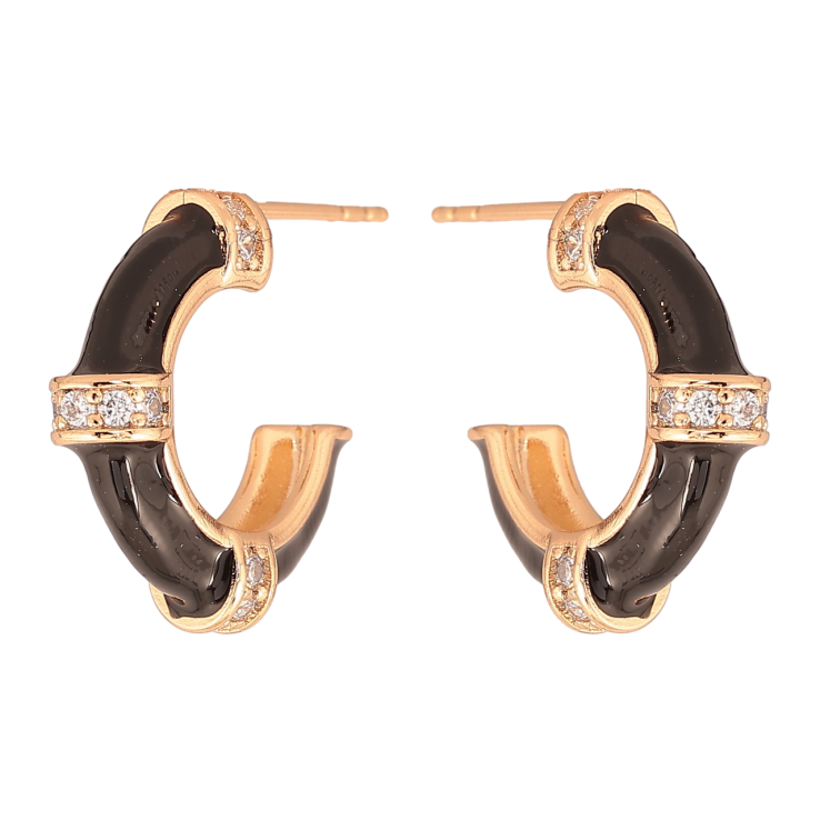 Серьги Xuping Цвет Позолота 18K пусеты Дуги с черной эмалью и кристаллами фото №12