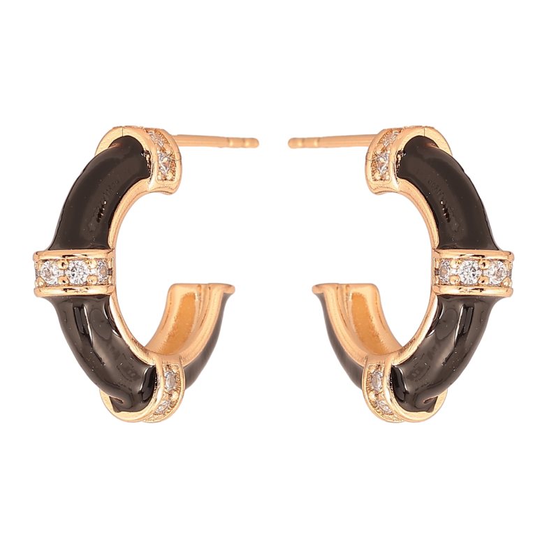 Серьги Xuping Цвет Позолота 18K пусеты Дуги с черной эмалью и кристаллами фото №1 Серьги Xuping Цвет Позолота 18K пусеты Дуги с черной эмалью и кристаллами фото №1