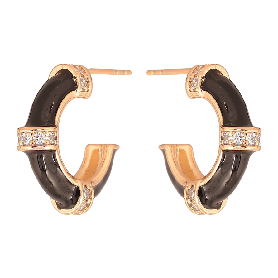Серьги Xuping Цвет Позолота 18K пусеты Дуги с черной эмалью и кристаллами фото №1 Серьги Xuping Цвет Позолота 18K пусеты Дуги с черной эмалью и кристаллами фото №1
