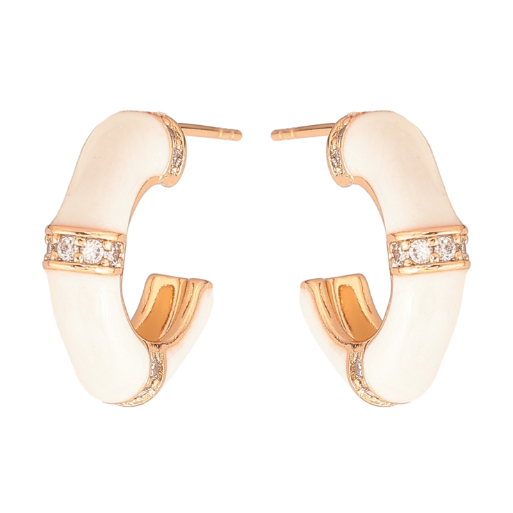 Серьги Xuping Цвет Позолота 18K пусеты Дуги с белой эмалью и кристаллами фото №9