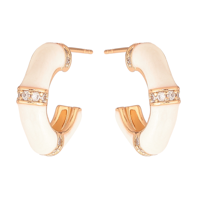 Серьги Xuping Цвет Позолота 18K пусеты Дуги с белой эмалью и кристаллами фото №1