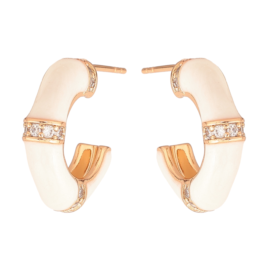 Серьги Xuping Цвет Позолота 18K пусеты Дуги с белой эмалью и кристаллами фото №1