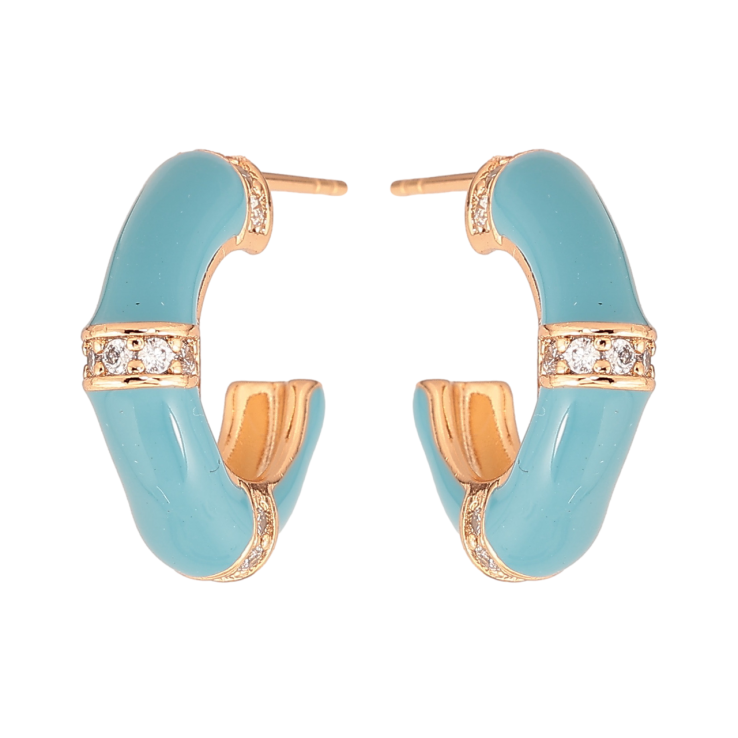 Серьги Xuping Цвет Позолота 18K пусеты Дуги с голубой эмалью и кристаллами фото №14