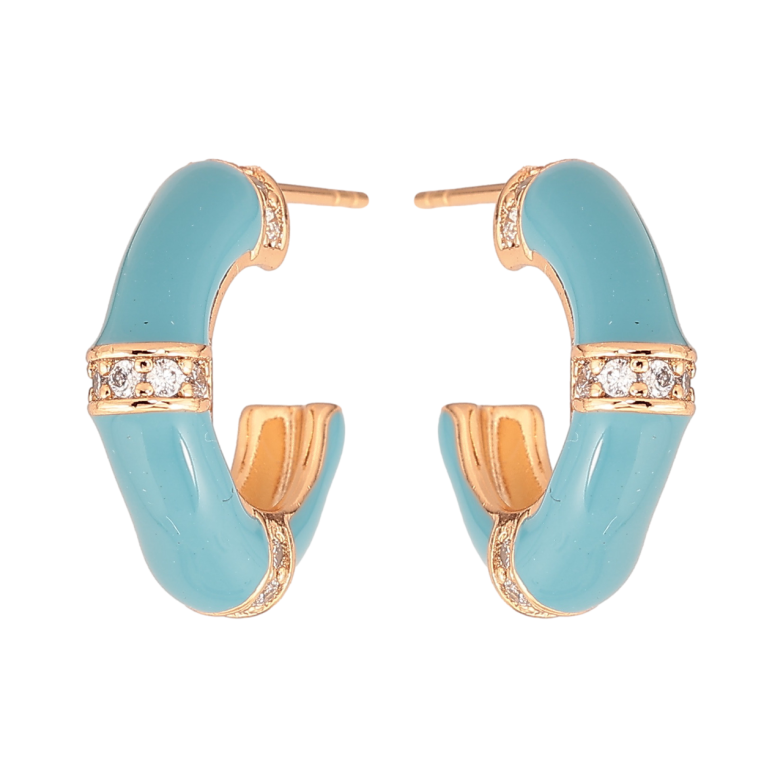 Серьги Xuping Цвет Позолота 18K пусеты Дуги с голубой эмалью и кристаллами фото №1 Серьги Xuping Цвет Позолота 18K пусеты Дуги с голубой эмалью и кристаллами фото №1