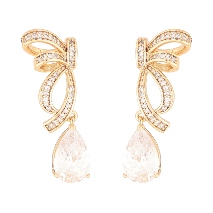 Серьги Xuping Цвет Позолота 18K пусеты Банты с кристальными капельками фото №20