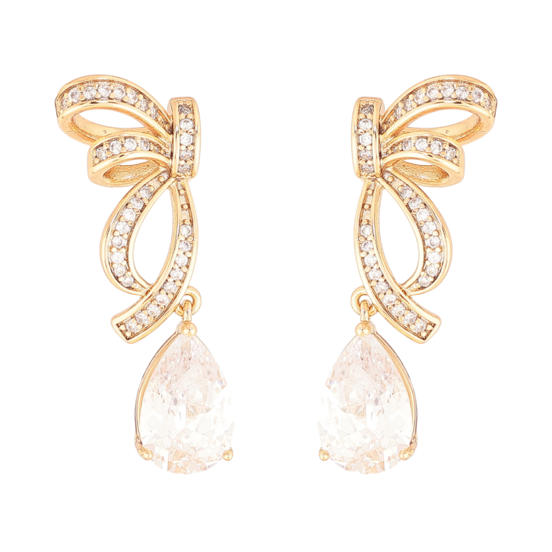 Серьги Xuping Цвет Позолота 18K пусеты Банты с кристальными капельками фото №7 Серьги Xuping Цвет Позолота 18K пусеты Банты с кристальными капельками фото №7