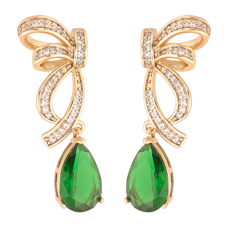 Серьги Xuping Цвет Позолота 18K пусеты Банты с зелеными кристальными капельками фото №7 Серьги Xuping Цвет Позолота 18K пусеты Банты с зелеными кристальными капельками фото №7