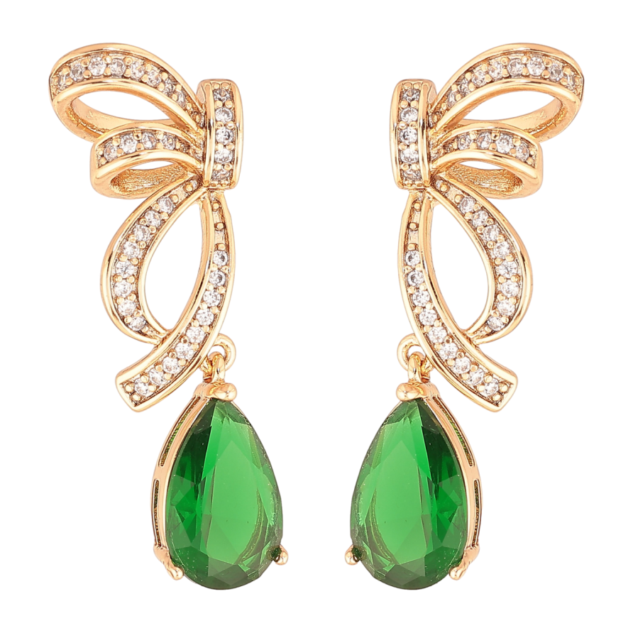 Серьги Xuping Цвет Позолота 18K пусеты Банты с зелеными кристальными капельками фото №1 Серьги Xuping Цвет Позолота 18K пусеты Банты с зелеными кристальными капельками фото №1