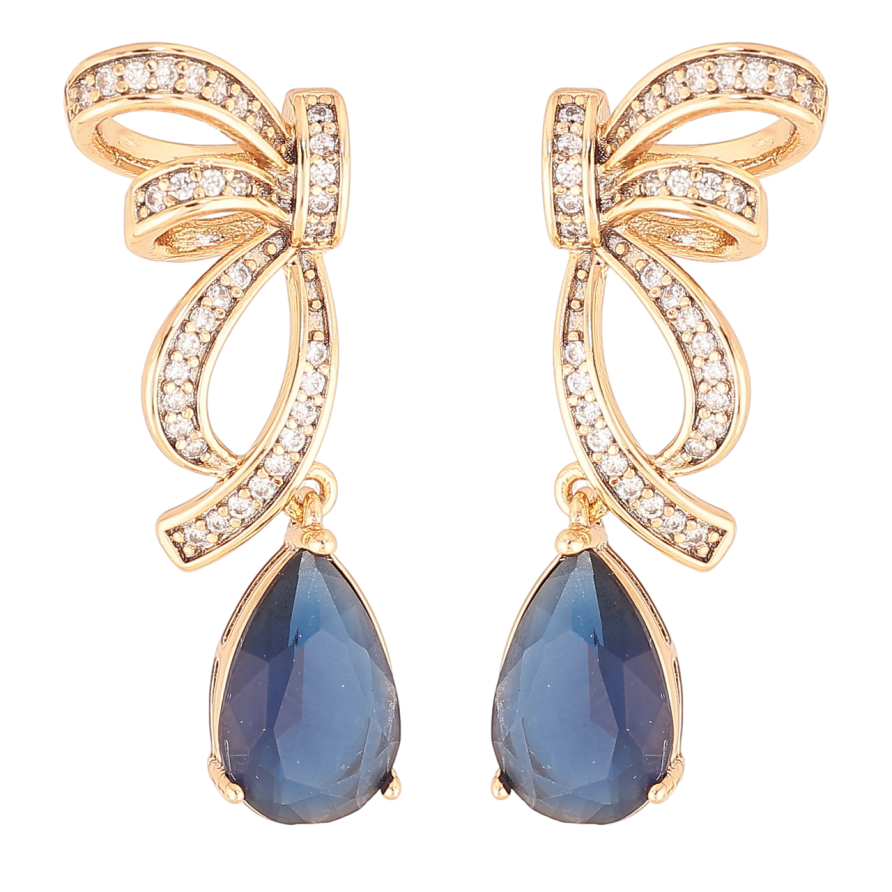 Серьги Xuping Цвет Позолота 18K пусеты Банты с синими кристальными капельками фото №1 Серьги Xuping Цвет Позолота 18K пусеты Банты с синими кристальными капельками фото №1
