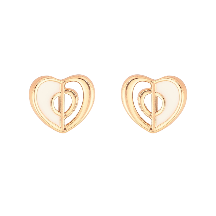Сережки Xuping Колір Позолота 18K пусети Сердечка з білою емаллю фото №20