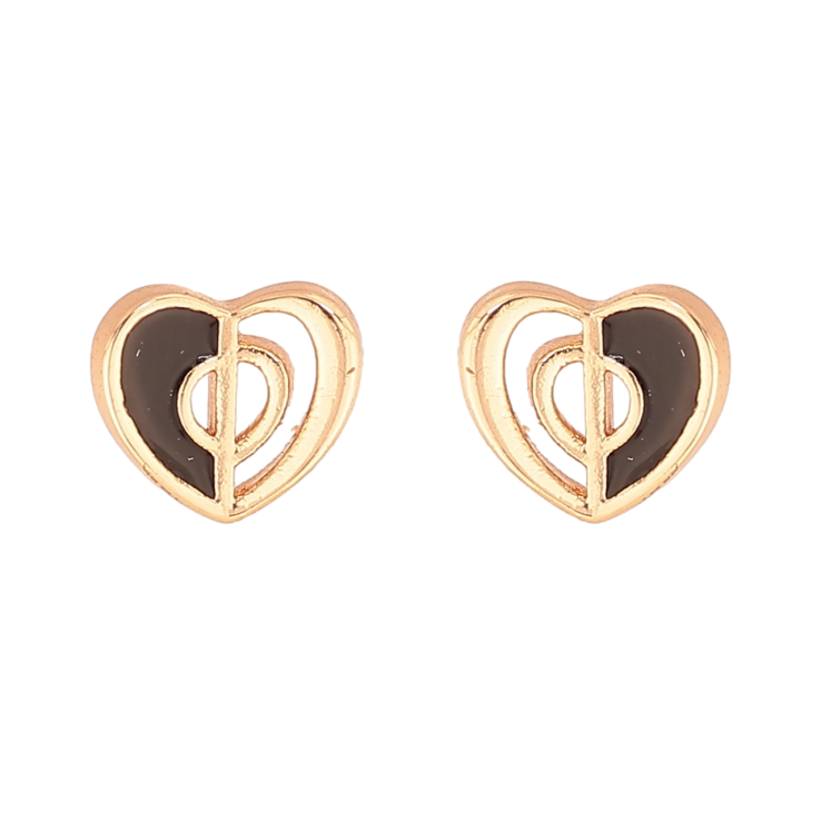 Сережки Xuping Колір Позолота 18K пусети Сердечка з чорною емаллю фото №18