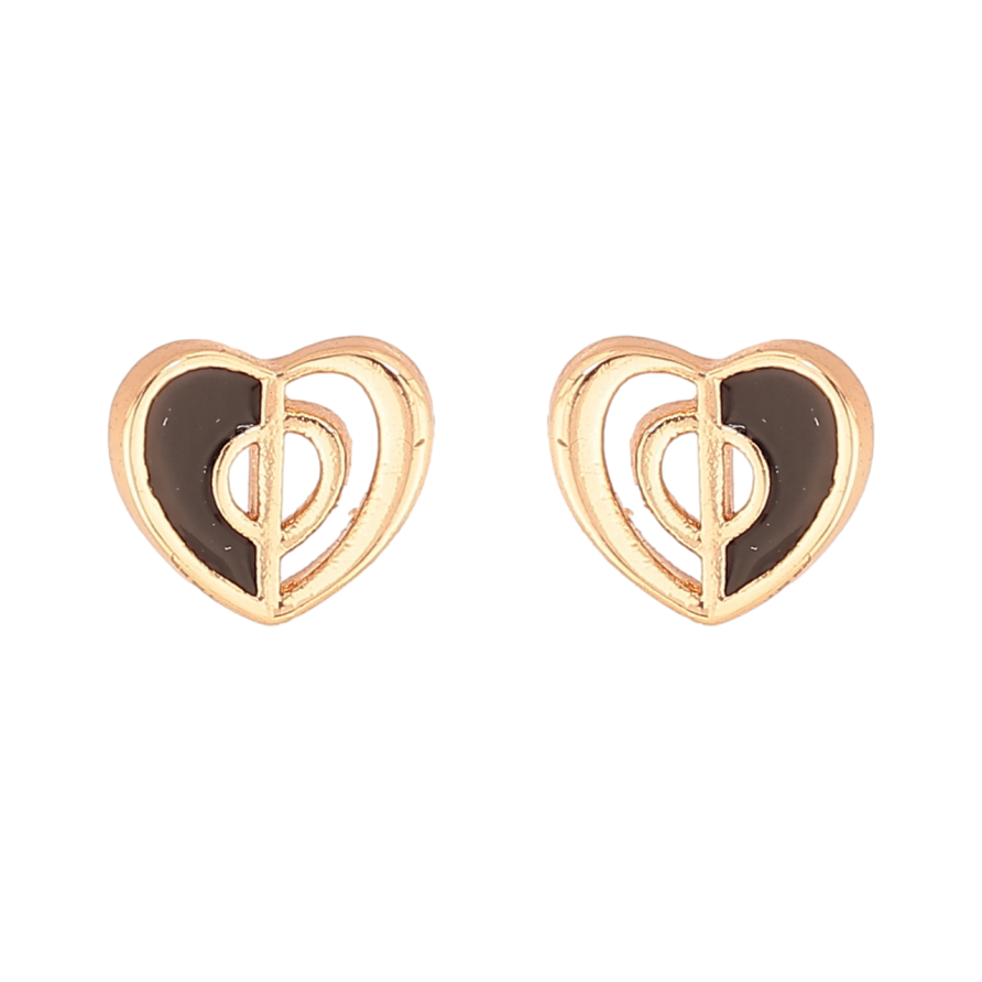 Сережки Xuping Колір Позолота 18K пусети Сердечка з чорною емаллю фото №1