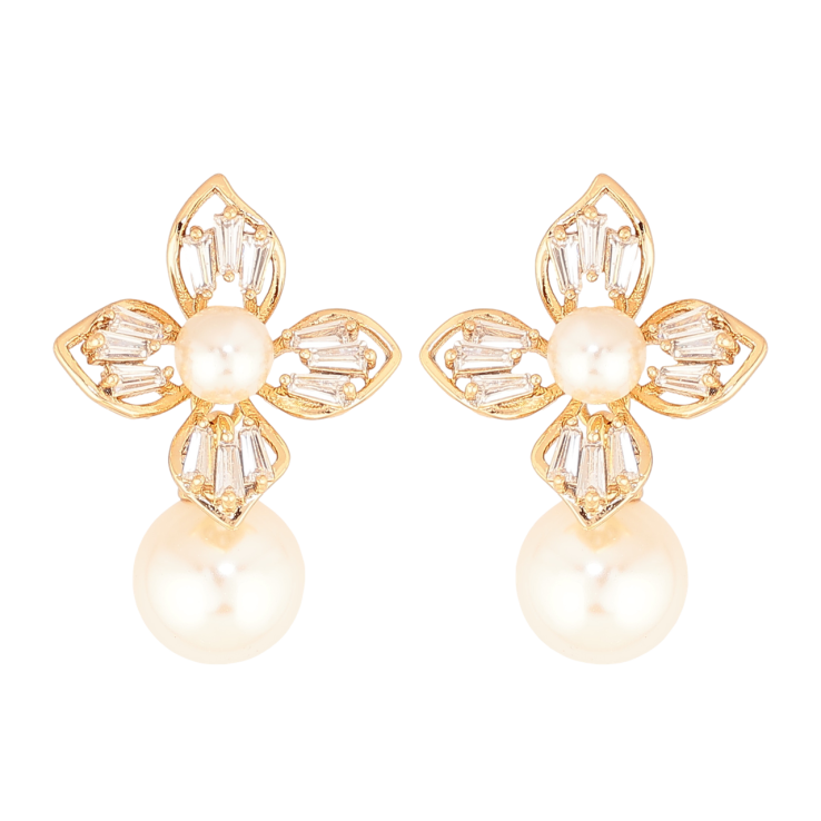Серьги Xuping Цвет Позолота 18K пусеты Кристальные цветочки с жемчужинами фото №15 Серьги Xuping Цвет Позолота 18K пусеты Кристальные цветочки с жемчужинами фото №15