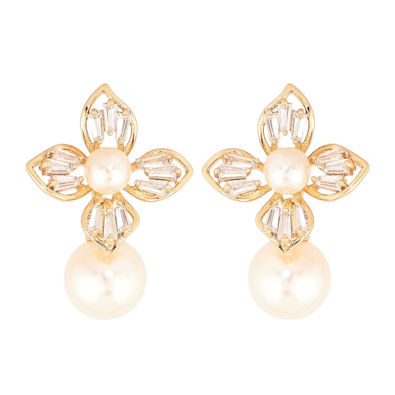 Серьги Xuping Цвет Позолота 18K пусеты Кристальные цветочки с жемчужинами фото №1 Серьги Xuping Цвет Позолота 18K пусеты Кристальные цветочки с жемчужинами фото №1