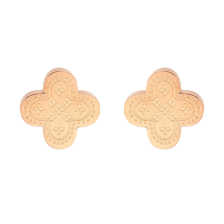 Сережки Нержавіюча сталь пусети Конюшина з візерунком 7х7мм фото №1