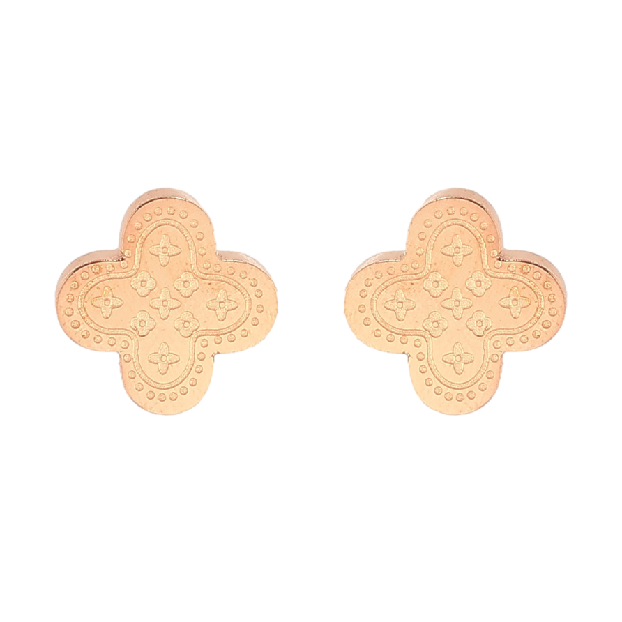 Серьги Нержавеющая сталь пусеты Клевер с узором 7х7мм фото №1