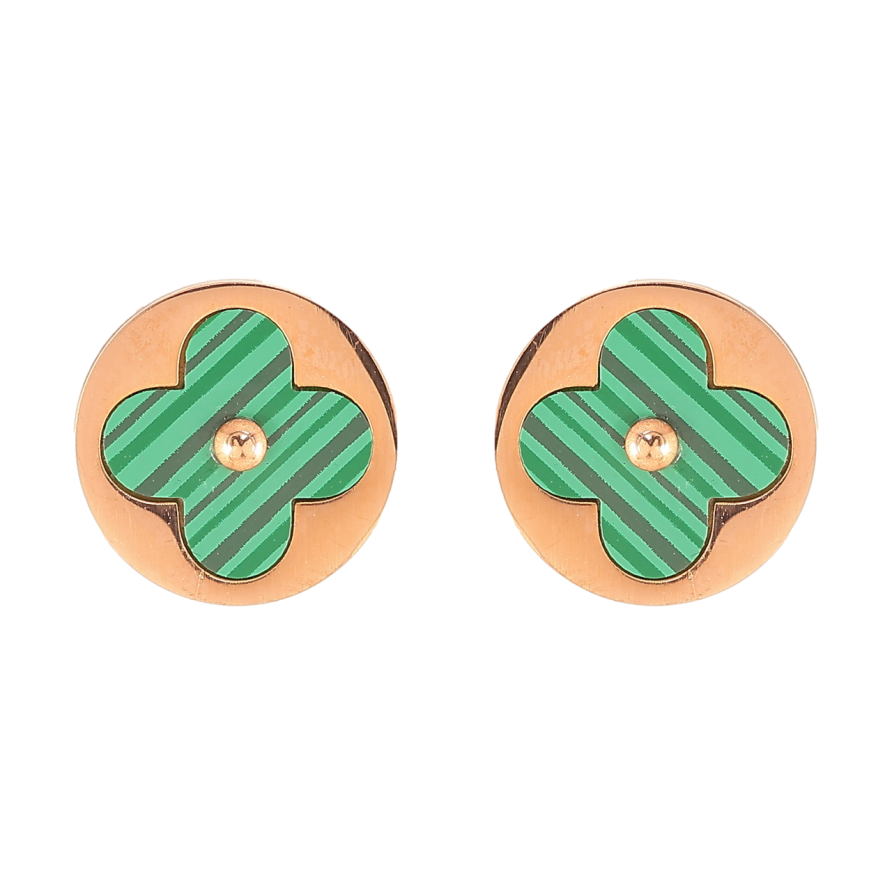 Сережки Нержавіюча сталь пусети Конюшина із зеленими вставками в колах ø 12 мм фото №1