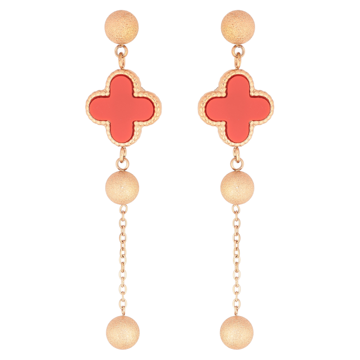 Серьги Нержавеющая сталь пусеты Подвески клевер с красными вставками и шариками фото №11 Серьги Нержавеющая сталь пусеты Подвески клевер с красными вставками и шариками фото №11