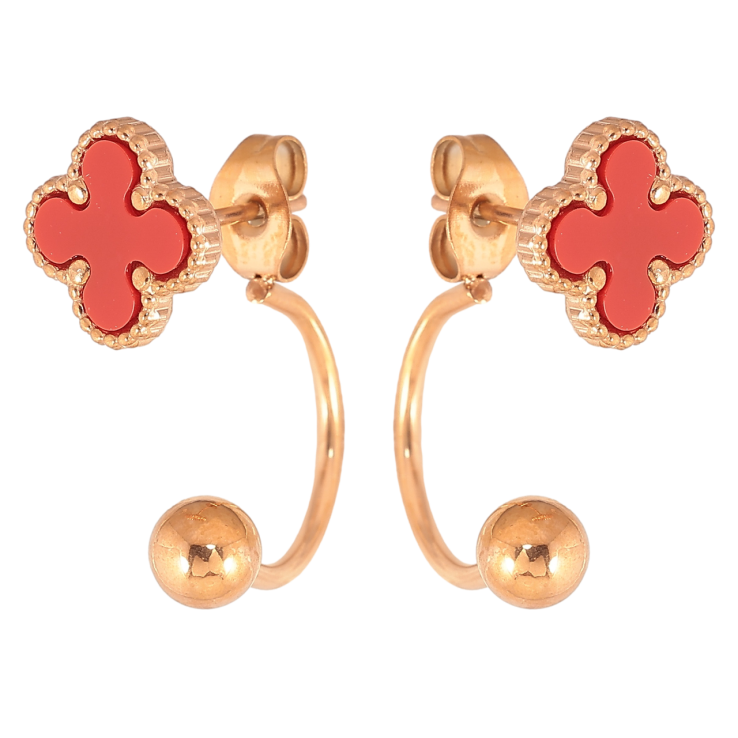 Сережки Нержавіюча сталь пусети-джекети Конюшина з червоними вставками і кульками на дугах фото №22