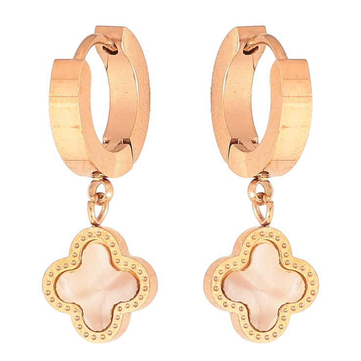 Сережки Нержавіюча сталь підвіски на колечках Конюшина з перламутровими вставками фото №1