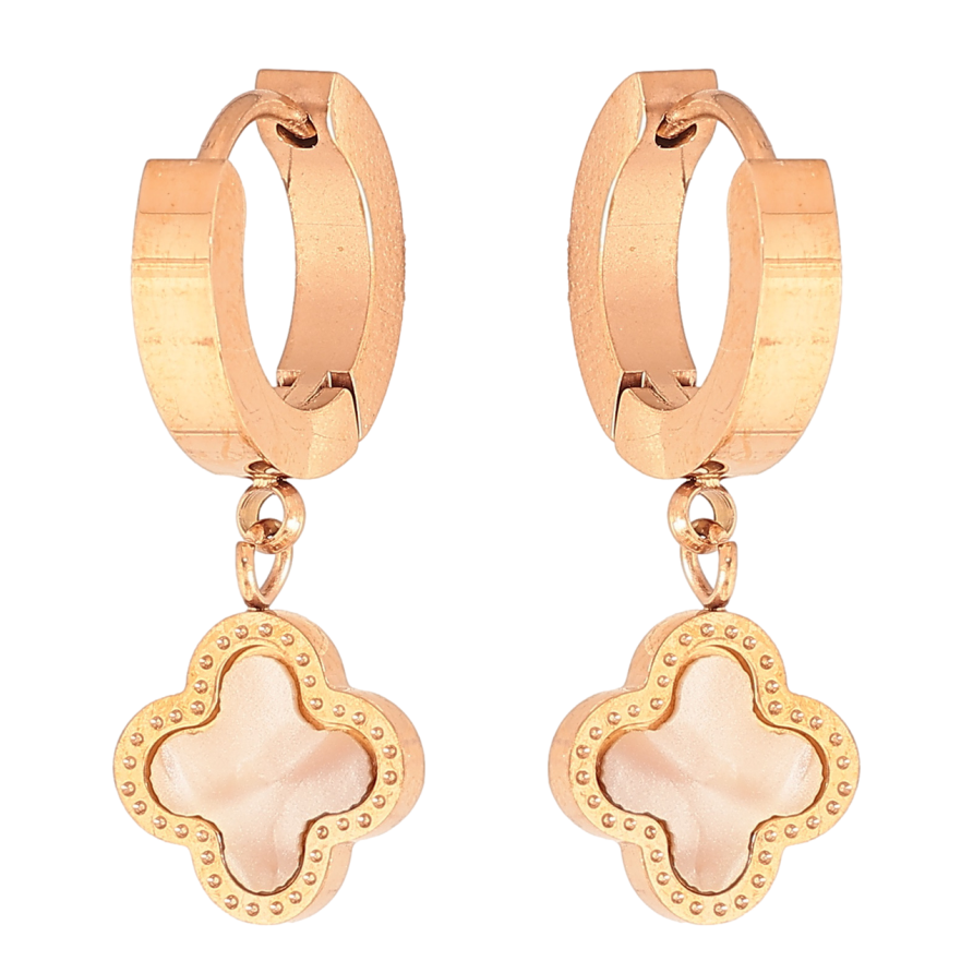 Серьги Нержавеющая сталь подвески на колечках Клевер с перламутровыми вставками фото №1