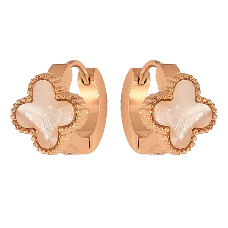 Сережки Нержавіюча сталь колечка Конюшина з перламутровими вставками фото №2