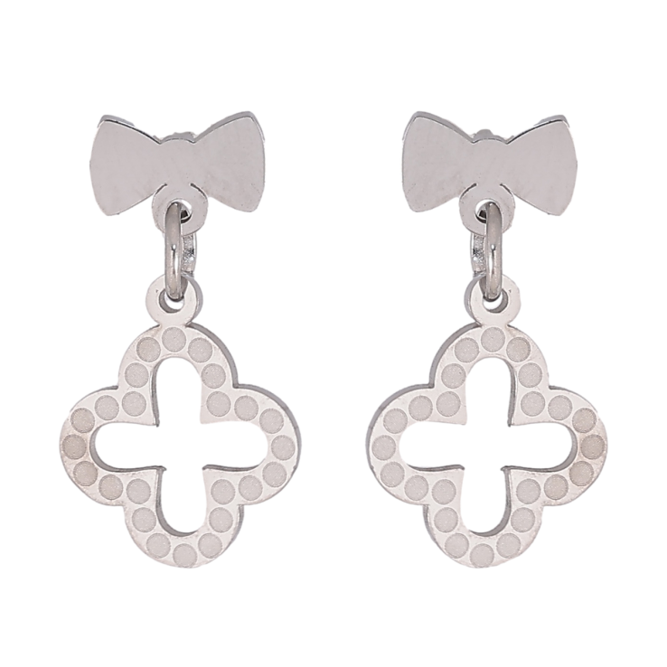 Серьги Нержавеющая сталь пусеты Бантики с подвесками клевер фото №5