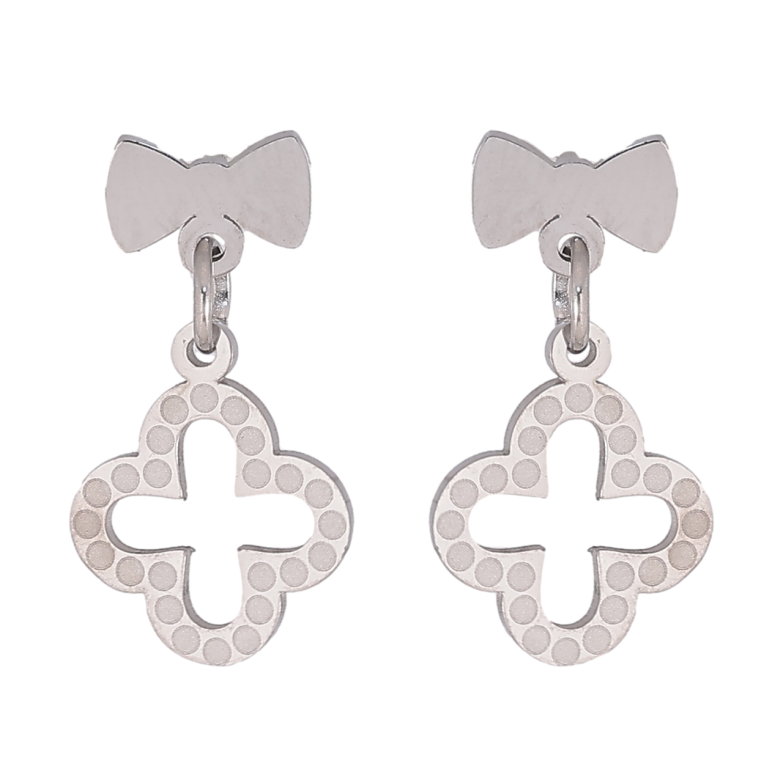 Серьги Нержавеющая сталь пусеты Бантики с подвесками клевер фото №1