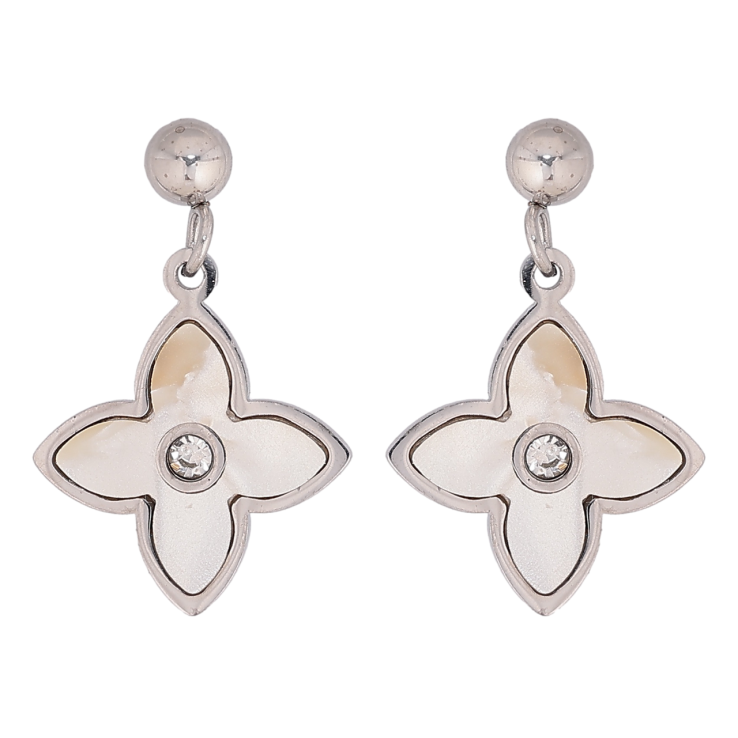 Серьги Нержавеющая сталь пусеты Подвески клевер с перламутровыми вставками фото №4