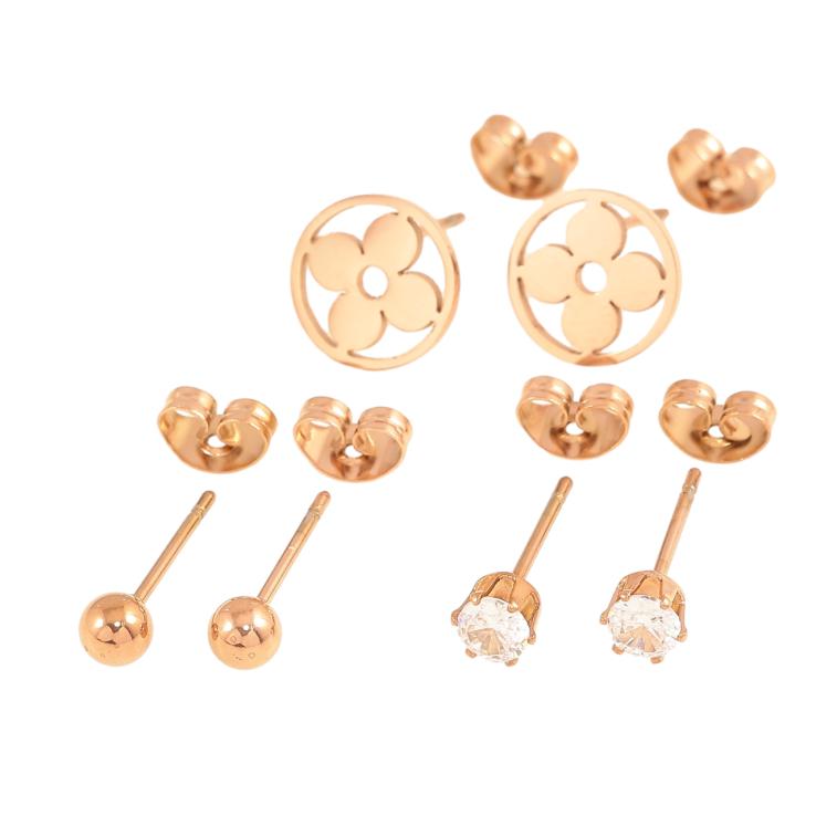 Серьги Набор Нержавеющая сталь пусеты Шарики, кристаллы ø 4мм, клевер ø 10мм фото №22