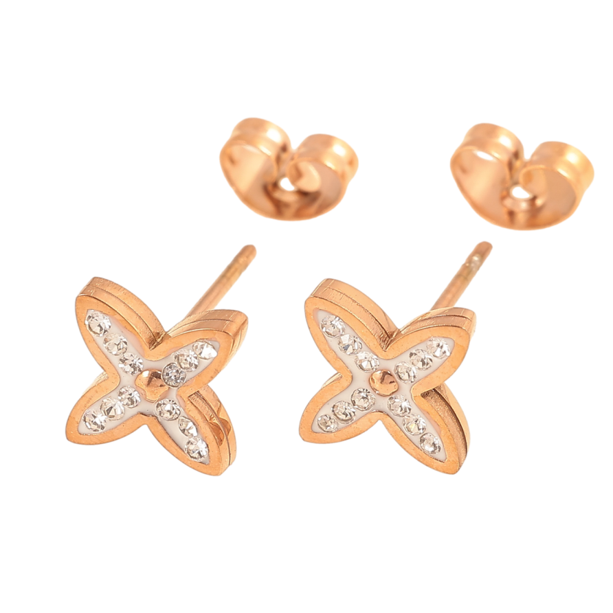 Сережки Нержавіюча сталь пусети Конюшина з кристалами 8х8мм фото №1