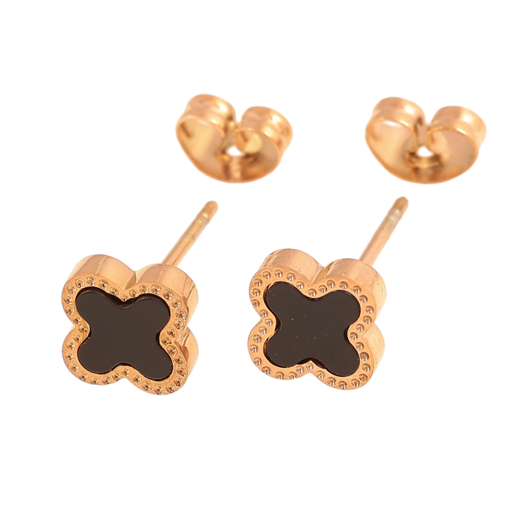 Серьги Нержавеющая сталь пусеты Клевер с черной вставкой 7х7мм фото №16