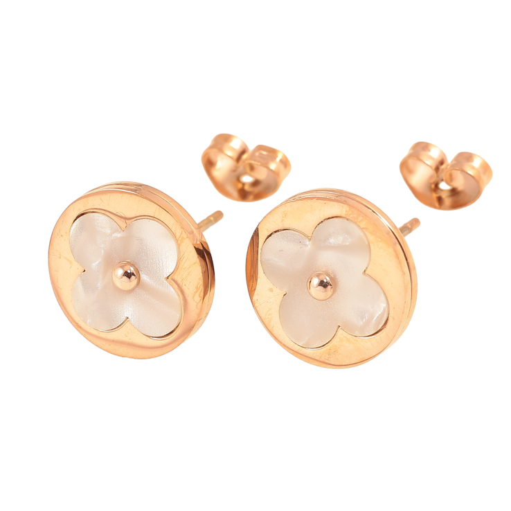 Серьги Нержавеющая сталь пусеты Клевер с перламутровой вставкой ø 10мм фото №19