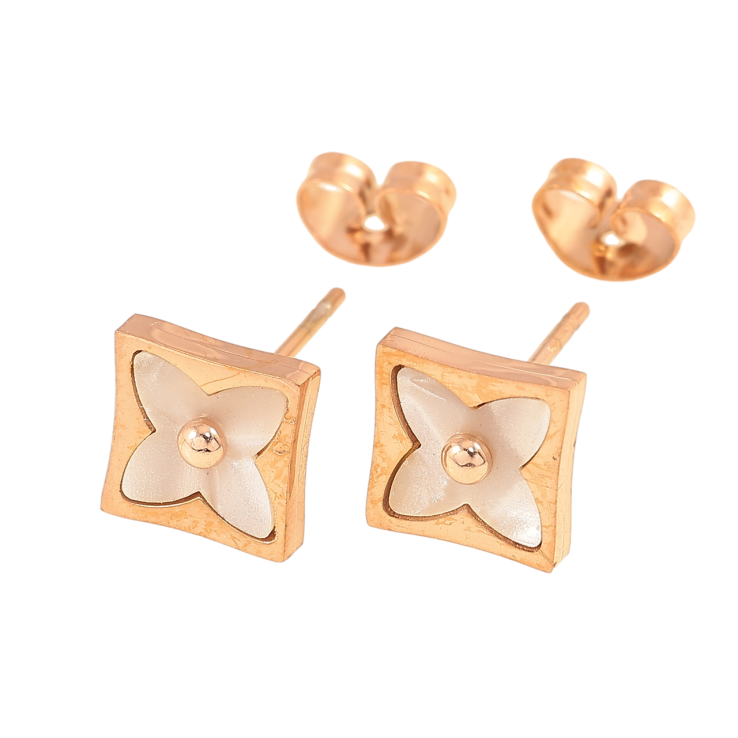 Серьги Нержавеющая сталь пусеты Клевер с перламутровой вставкой 8х8мм фото №20