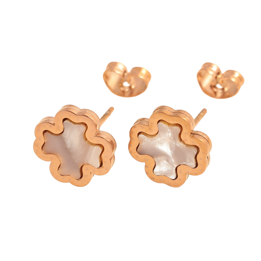 Сережки Нержавіюча сталь пусети Конюшина з перламутровою вставкою 11х11мм фото №1