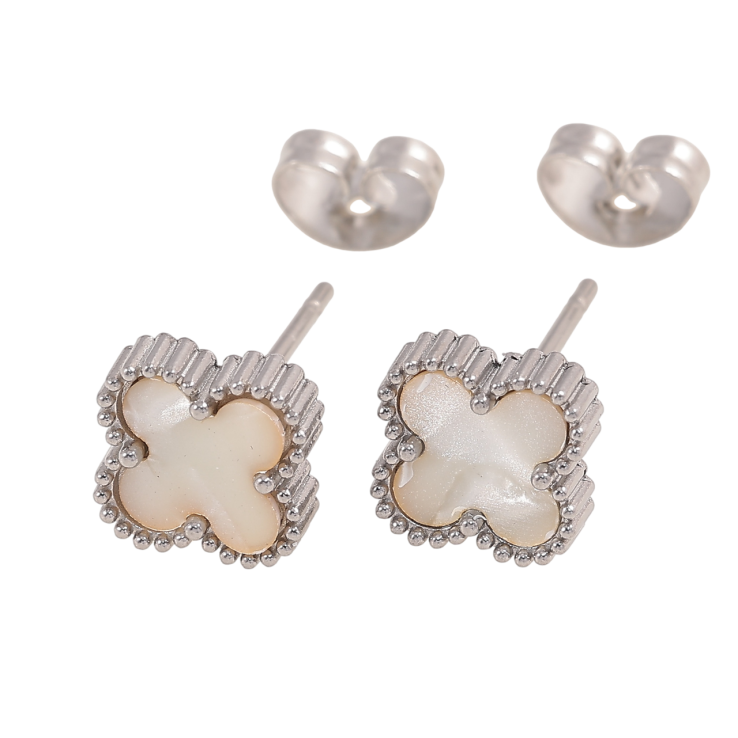 Серьги Нержавеющая сталь пусеты Клевер с перламутровой вставкой 8х8мм фото №21