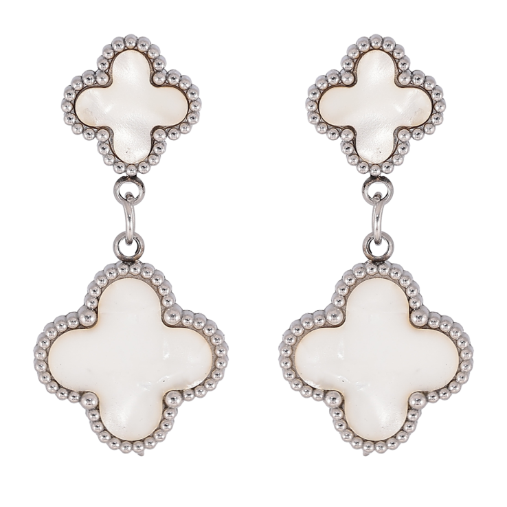 Серьги Нержавеющая сталь пусеты Подвески клевер с перламутровыми вставками фото №6