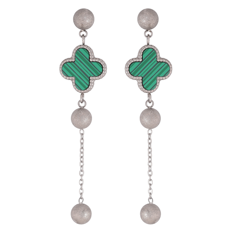 Серьги Нержавеющая сталь пусеты Подвески клевер с зелеными вставками фото №19
