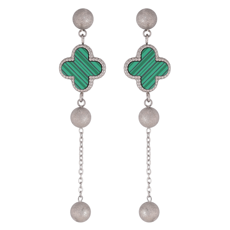 Серьги Нержавеющая сталь пусеты Подвески клевер с зелеными вставками фото №4