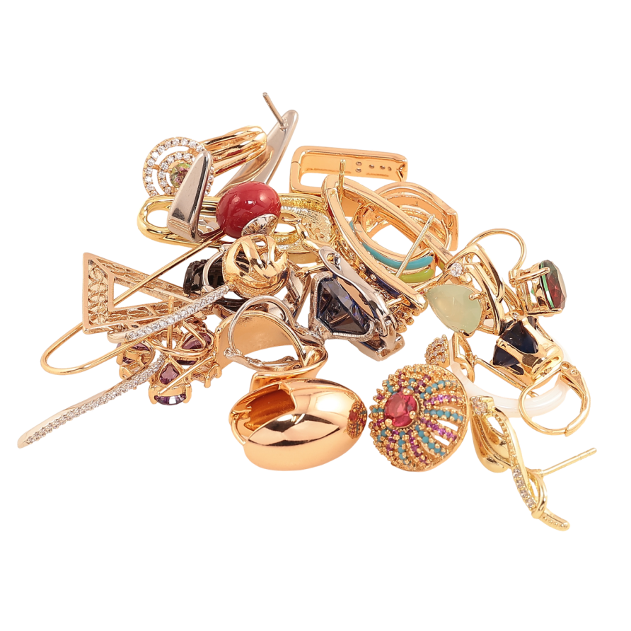 Сережки Позолота 18K та Родій по 1 шт. БІЖУТЕРНИЙ ЛОМ ціна за 50 г. ДИВІТЬСЯ ОПИС! фото №1 Сережки Позолота 18K та Родій по 1 шт. БІЖУТЕРНИЙ ЛОМ ціна за 50 г. ДИВІТЬСЯ ОПИС! фото №1