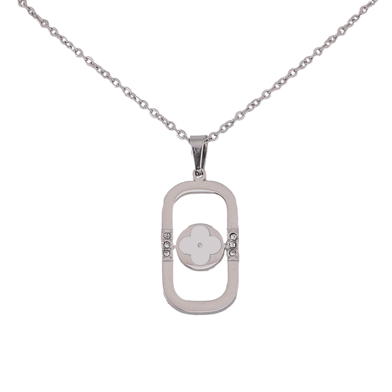 Підвіска на ланцюжку Нержавіюча сталь Конюшина з білою емалью довжина 40-45см х 1.5мм фото №1