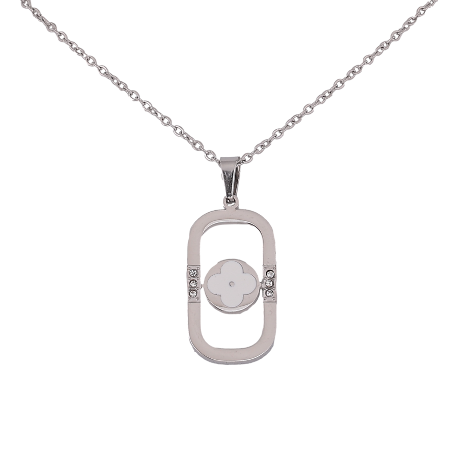 Подвеска на цепочке Нержавеющая сталь Клевер с белой эмалью длина 40-45см х 1.5мм фото №1