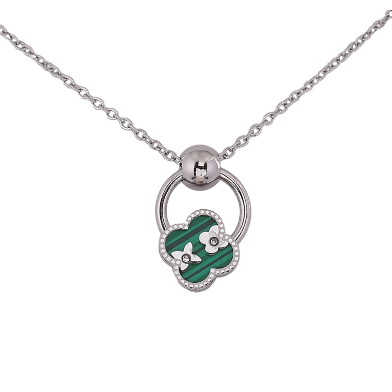 Підвіска на ланцюжку Нержавіюча сталь Кільце з зеленою конюшиною довжина 41-46 см х 1,5 мм фото №1