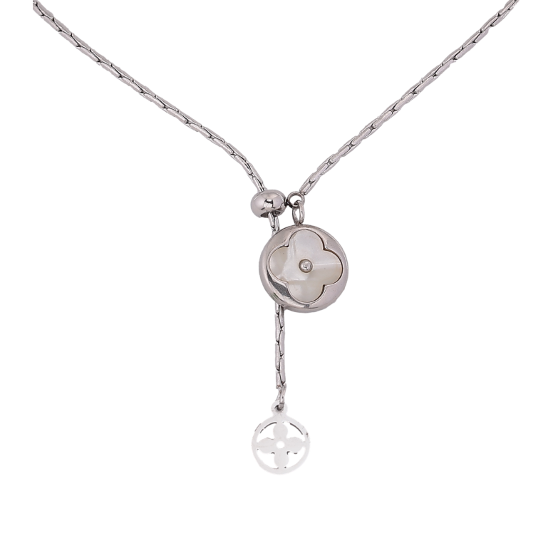 Подвеска на цепочке Нержавеющая сталь Клевер с перламутровой вставкой длина 46-50см х 2мм фото №1