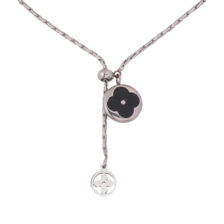 Подвеска на цепочке Нержавеющая сталь Клевер с черной вставкой длина 46-50см х 2мм фото №4