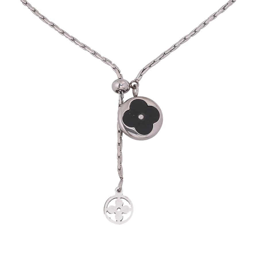 Подвеска на цепочке Нержавеющая сталь Клевер с черной вставкой длина 46-50см х 2мм фото №1
