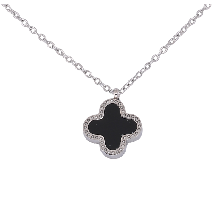 Подвеска на цепочке Нержавеющая сталь Клевер с черной и перламутровой вставкой, двусторонний длина 40-45см х 1.5мм фото №17